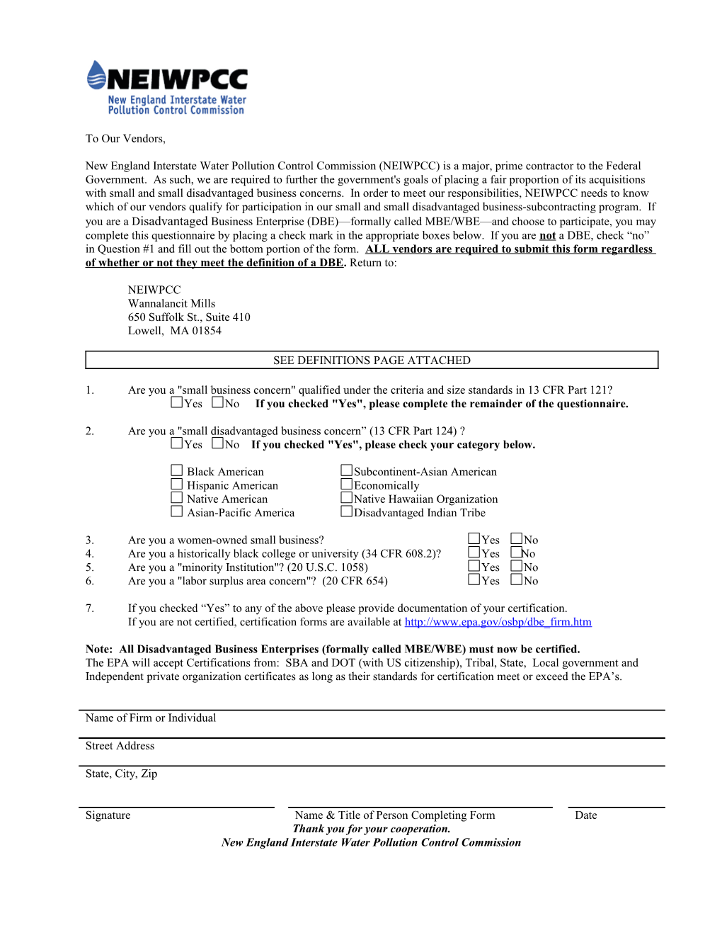 MBE/WBE Autho Form