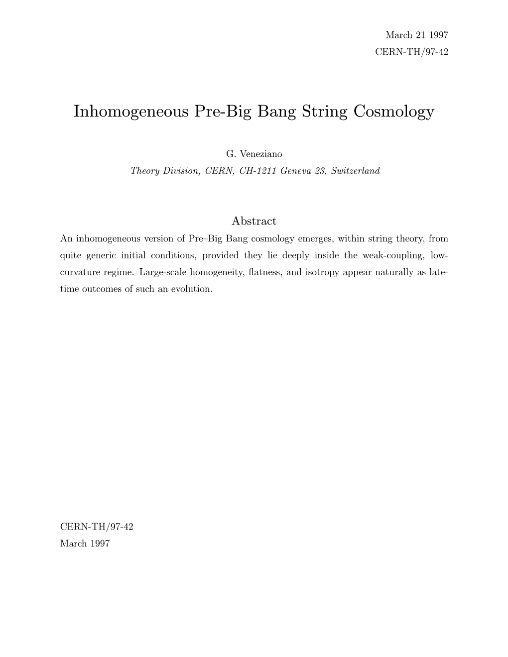 Inhomogeneous Pre-Big Bang String Cosmology