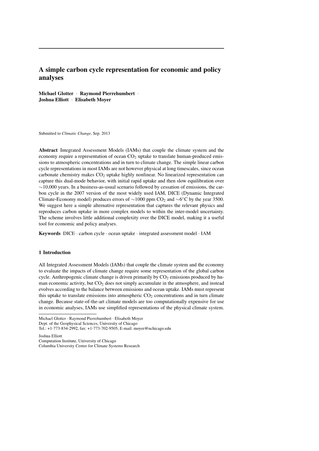 A Simple Carbon Cycle Representation for Economic and Policy Analyses