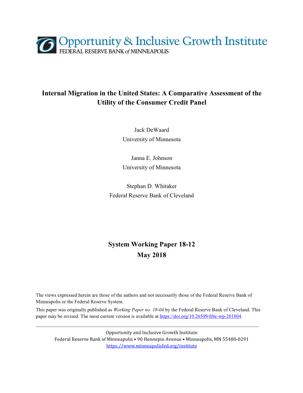 Internal Migration in the United States: a Comparative Assessment of the Utility of the Consumer Credit Panel
