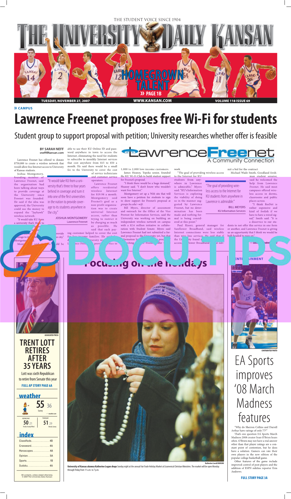 Lawrence Freenet Proposes Free Wi-Fi for Students Student Group to Support Proposal with Petition; University Researches Whether Offer Is Feasible