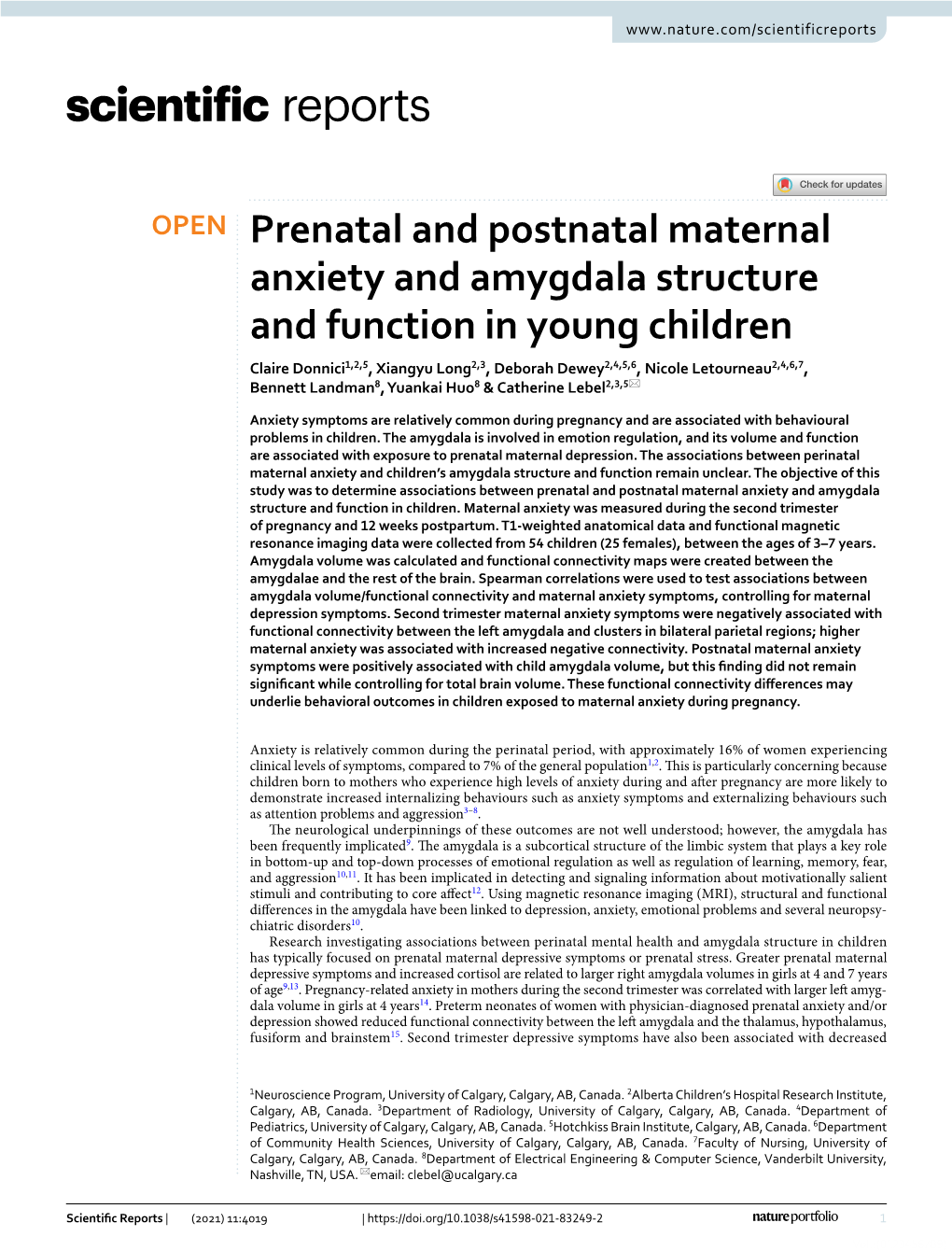 Prenatal and Postnatal Maternal Anxiety and Amygdala Structure And