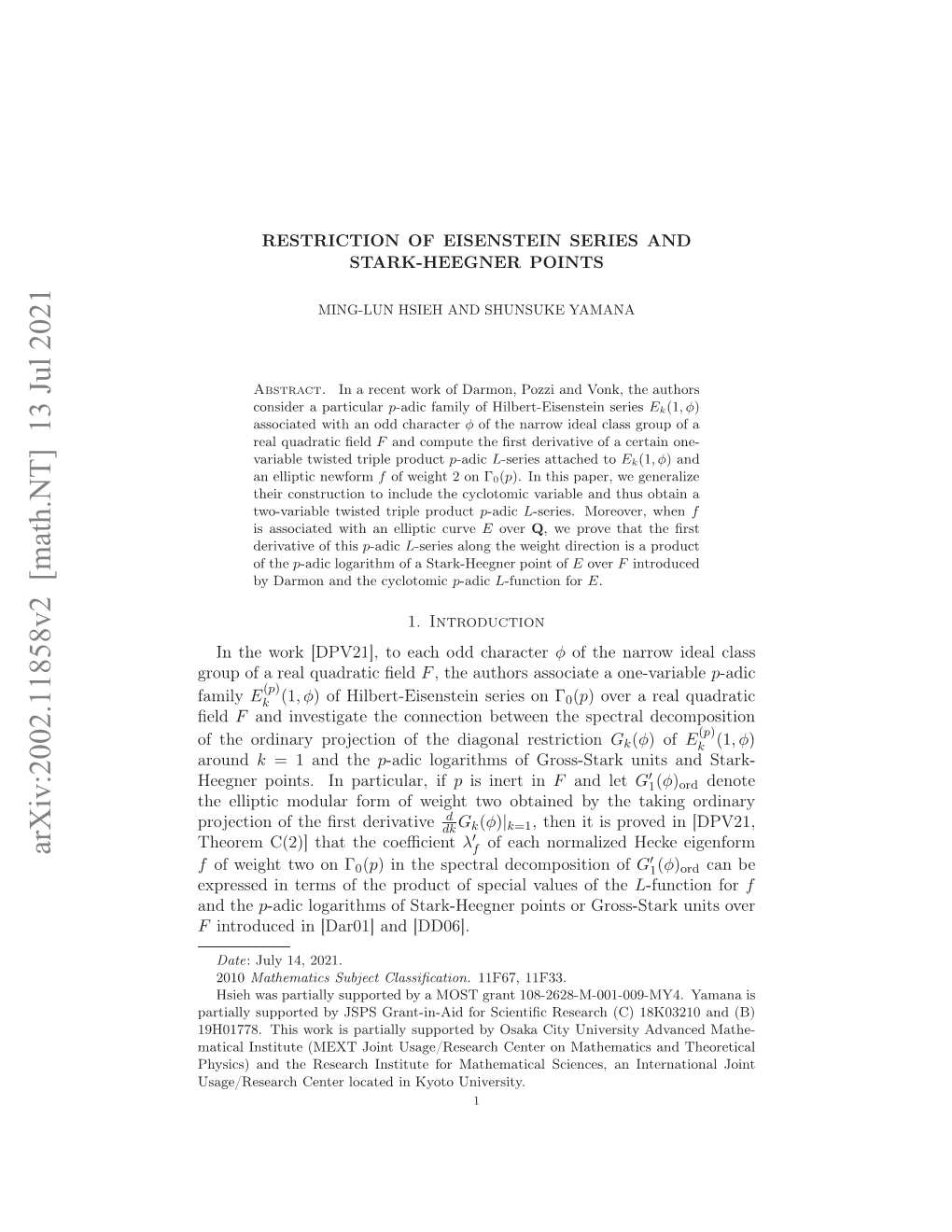 Arxiv:2002.11858V2 [Math.NT]