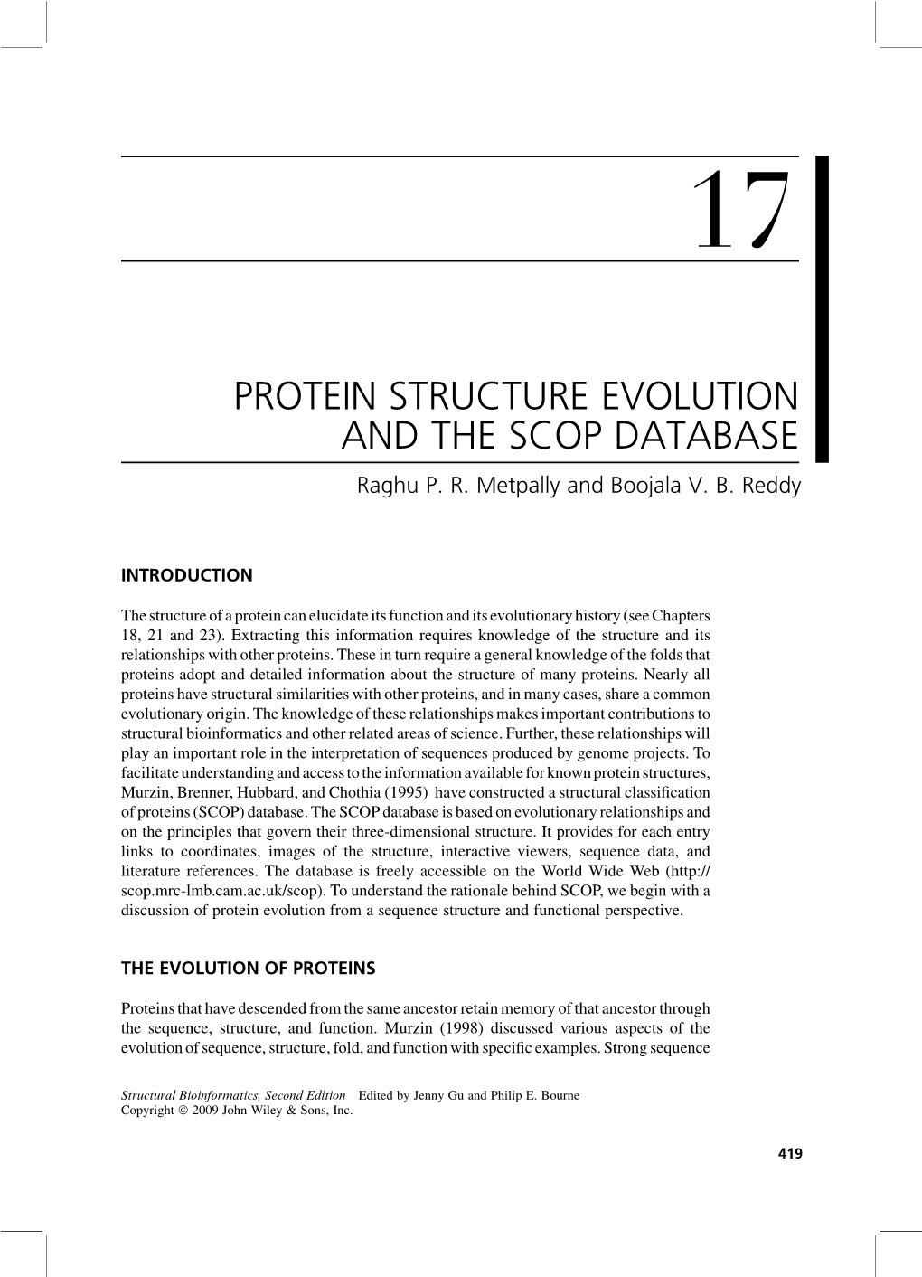 PROTEIN STRUCTURE EVOLUTION and the SCOP DATABASE Raghu P