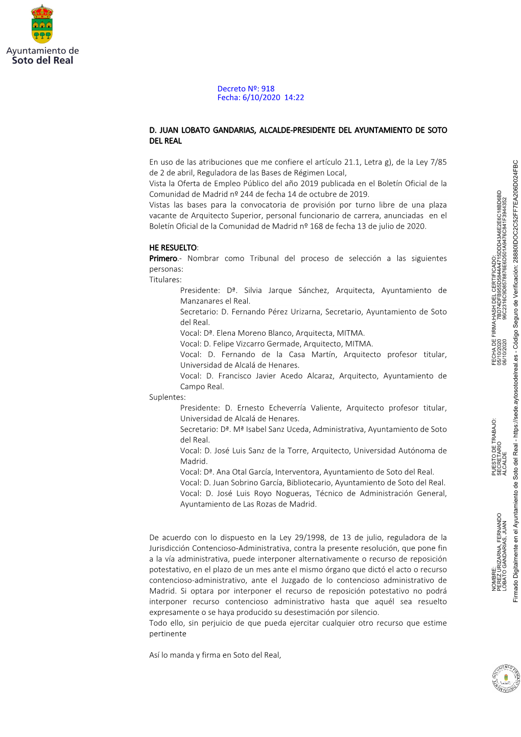 Decreto Nº: 918 Fecha: 6/10/2020 14:22