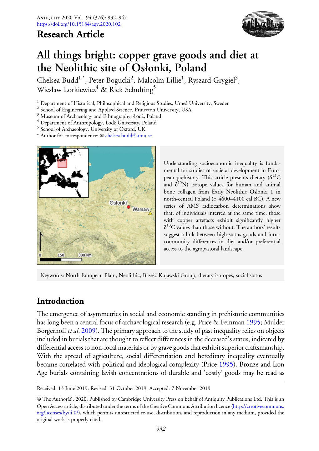 All Things Bright: Copper Grave Goods and Diet at the Neolithic Site of Osłonki, Poland