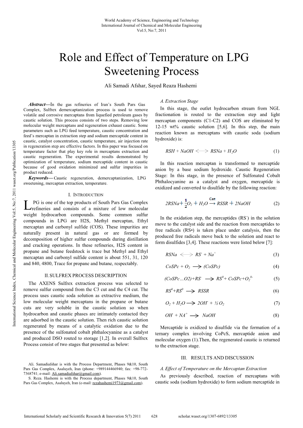 Role and Effect of Temperature on LPG Sweetening Process