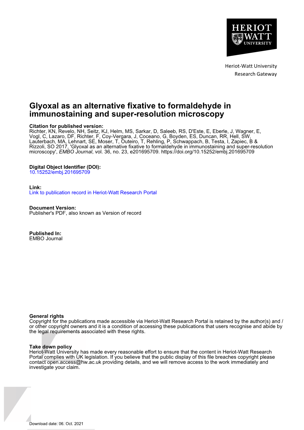 Glyoxal As an Alternative Fixative to Formaldehyde in Immunostaining and Super-Resolution Microscopy