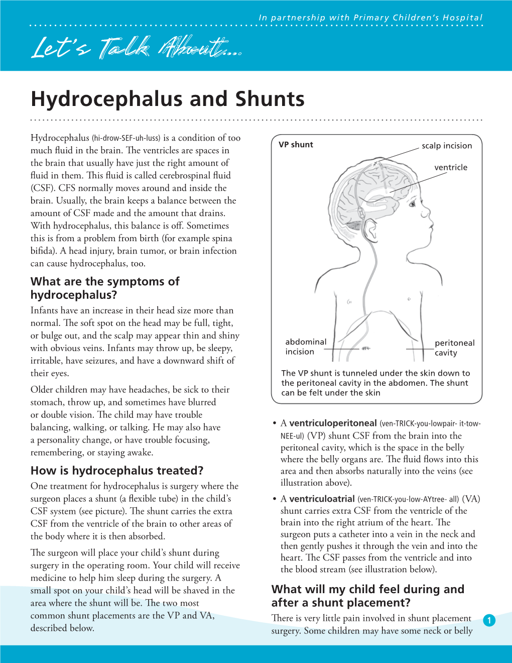 Hydrocephalus and Shunts (Let's Talk About... Pediatric Brochure)