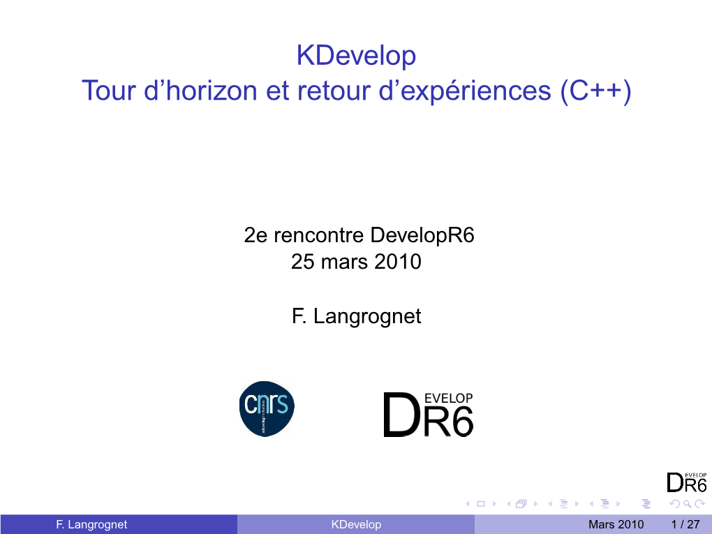 Kdevelop Tour D'horizon Et Retour D'expériences (C++)