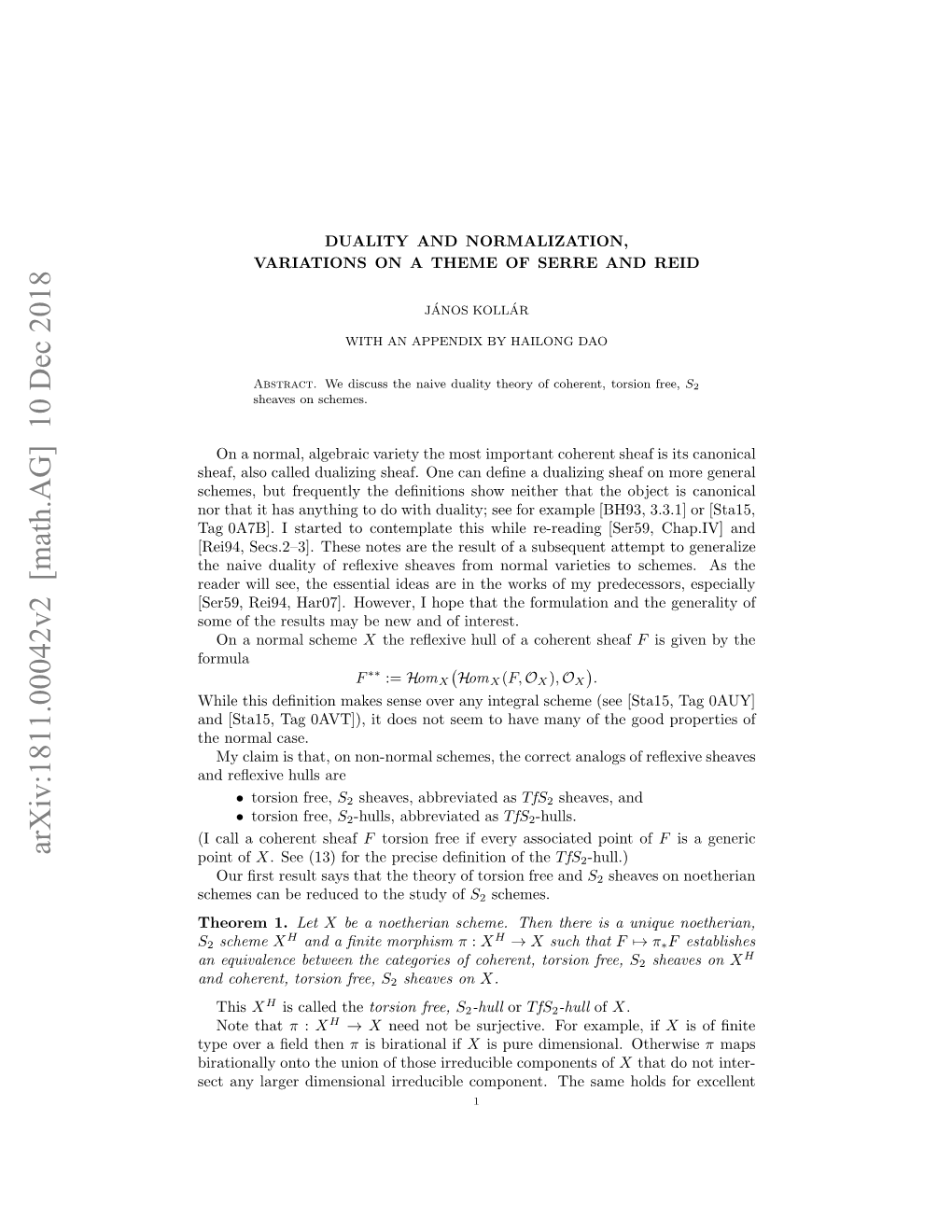 Arxiv:1811.00042V2 [Math.AG] 10 Dec 2018 Cee a Erdcdt H Td of Study the to Reduced Be Can Schemes N Oeet Oso Free, Torsion Coherent, and Hoe 1