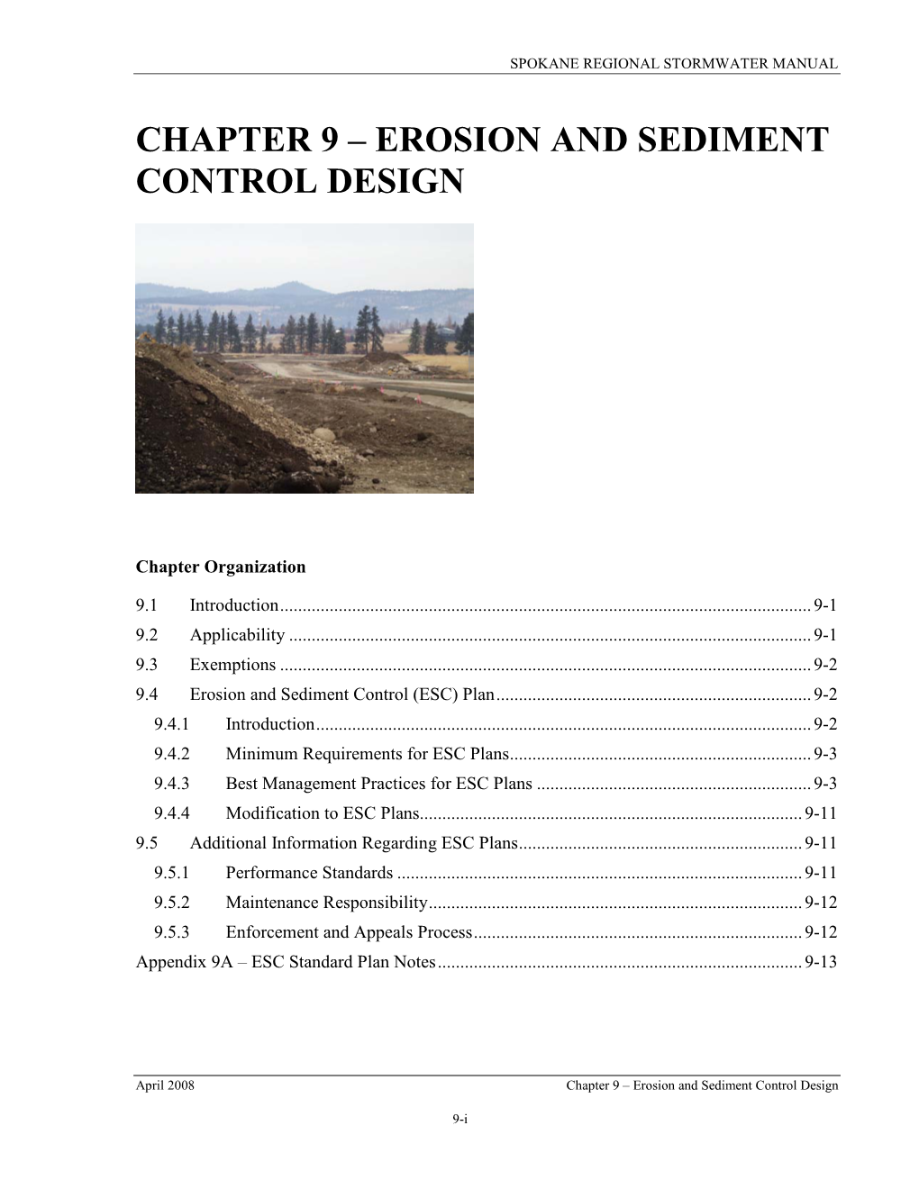 Chapter 9 – Erosion and Sediment Control Design