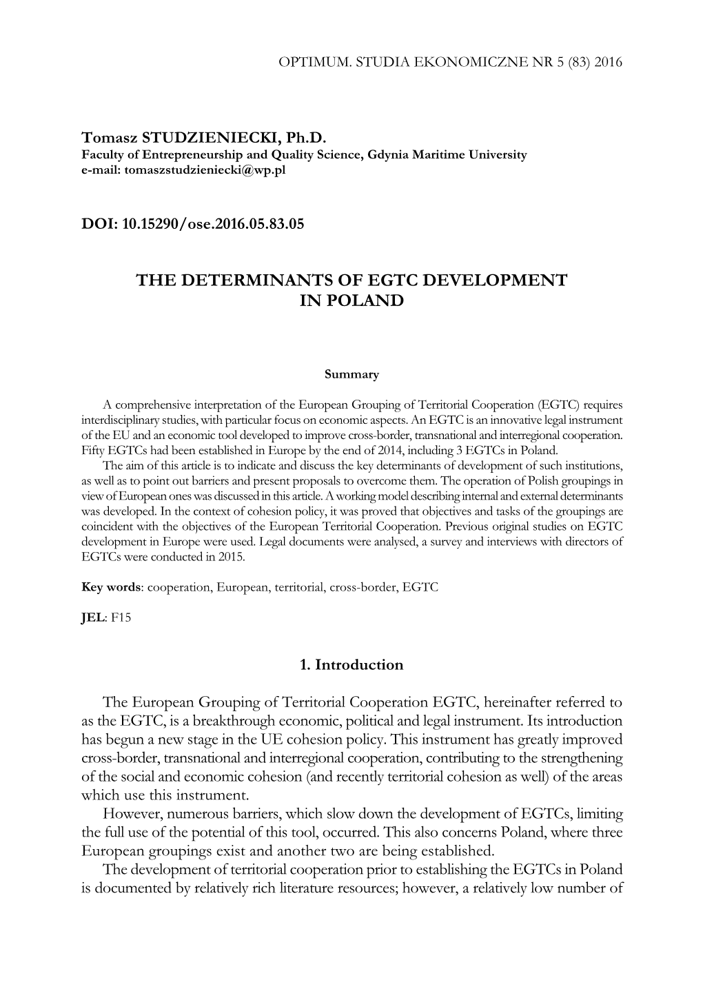 The Determinants of Egtc Development in Poland
