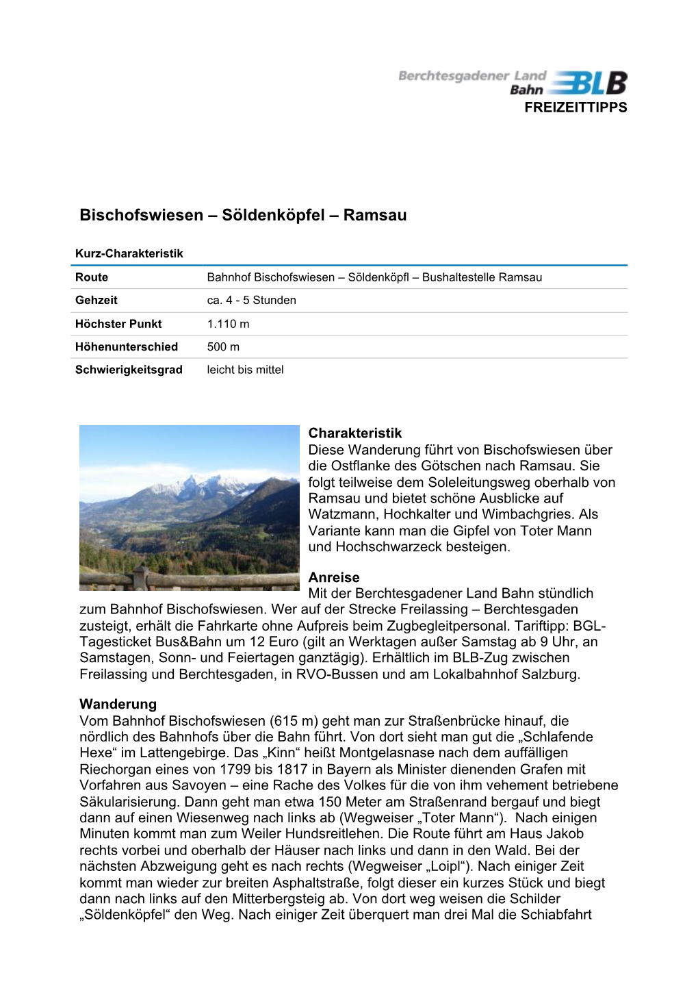 Bischofswiesen – Söldenköpfel – Ramsau