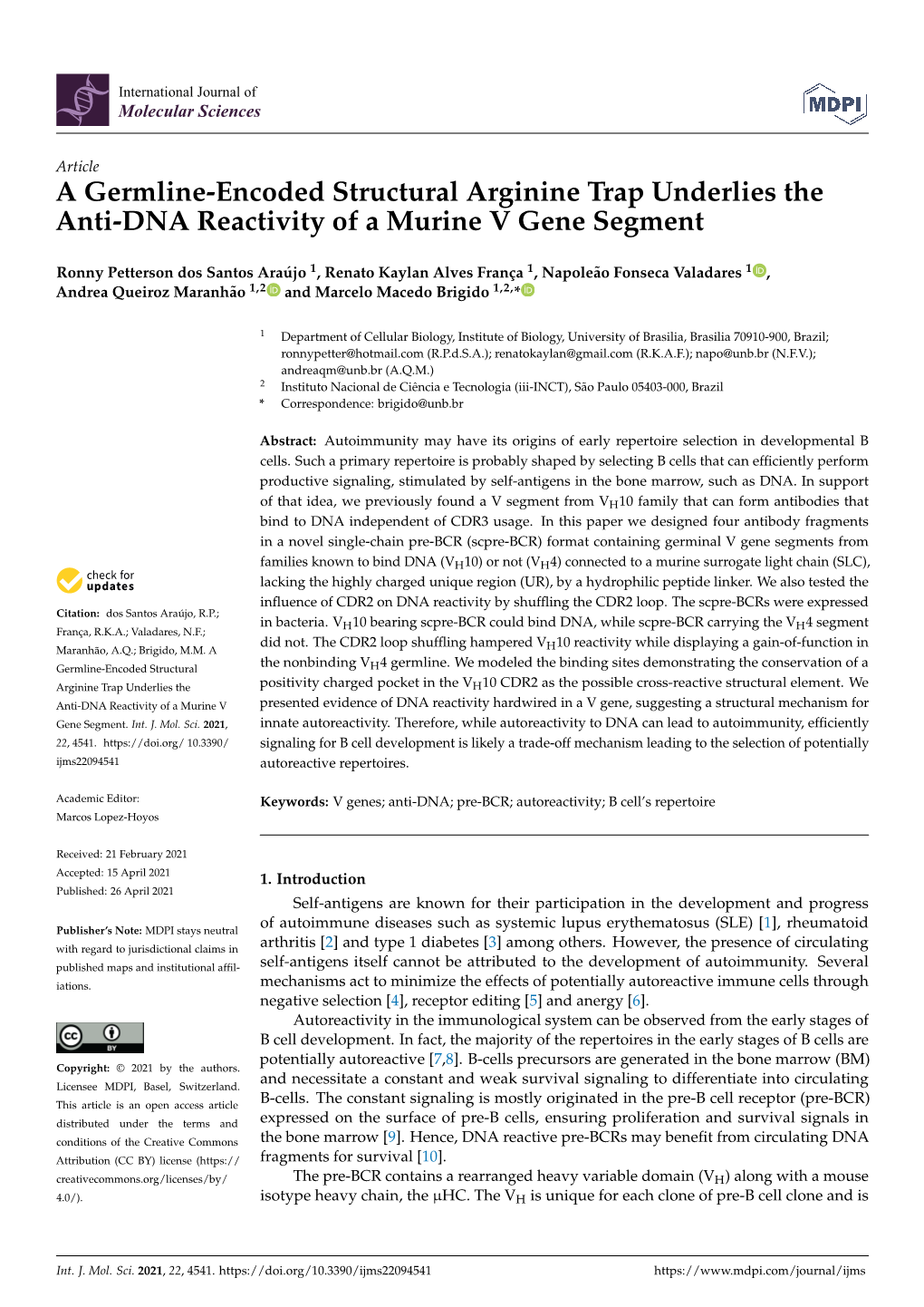 A Germline-Encoded Structural Arginine Trap Underlies the Anti-DNA Reactivity of a Murine V Gene Segment