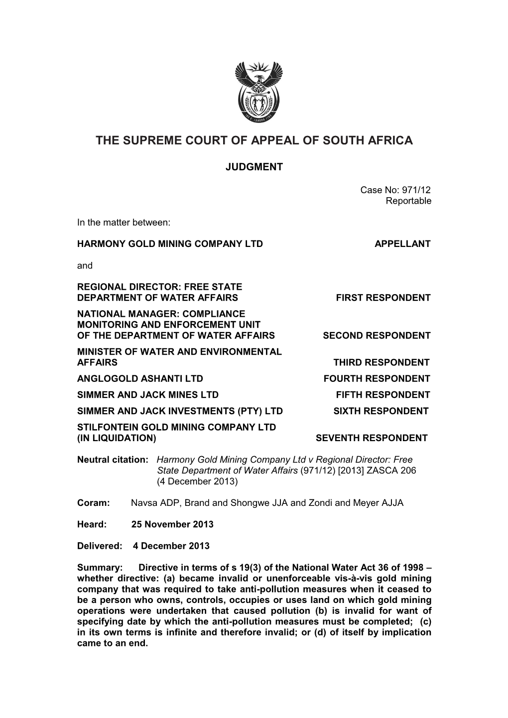 The Supreme Court of Appeal of South Africa