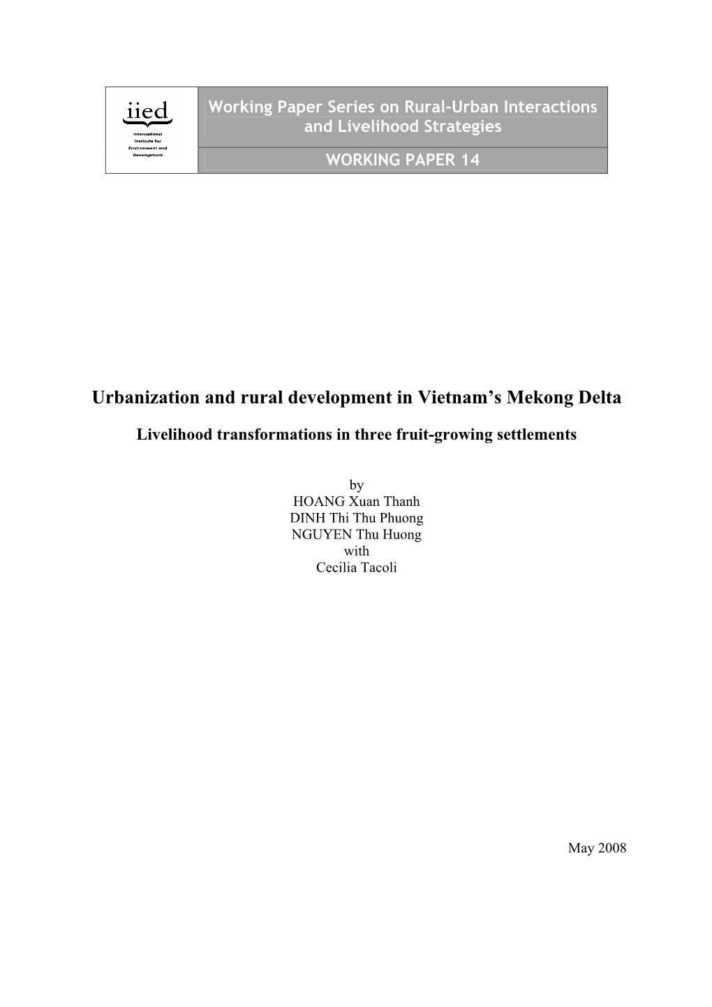Urbanization and Rural Development in Vietnam's Mekong Delta