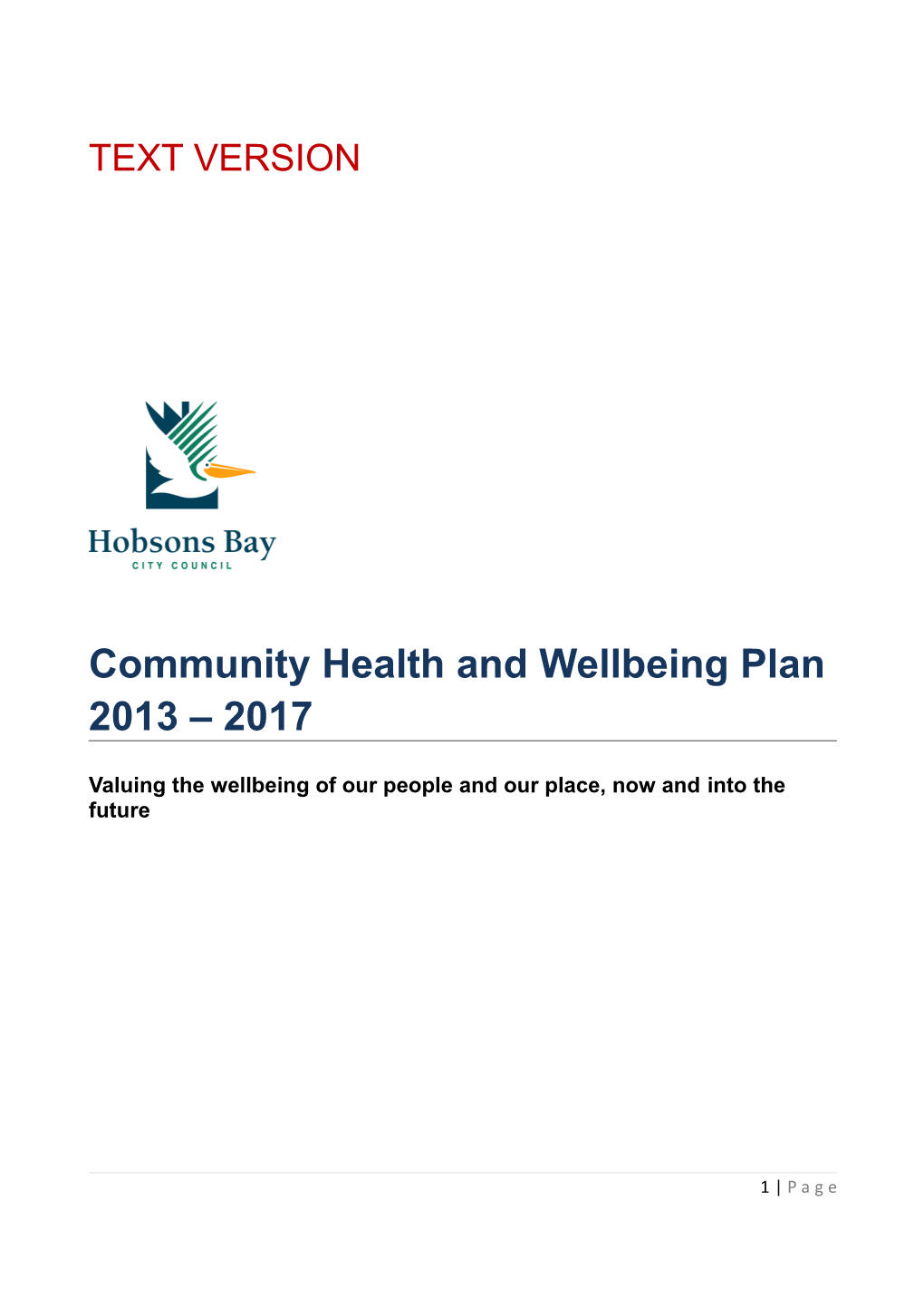 Community Health and Wellbeing Plan 2013 2017