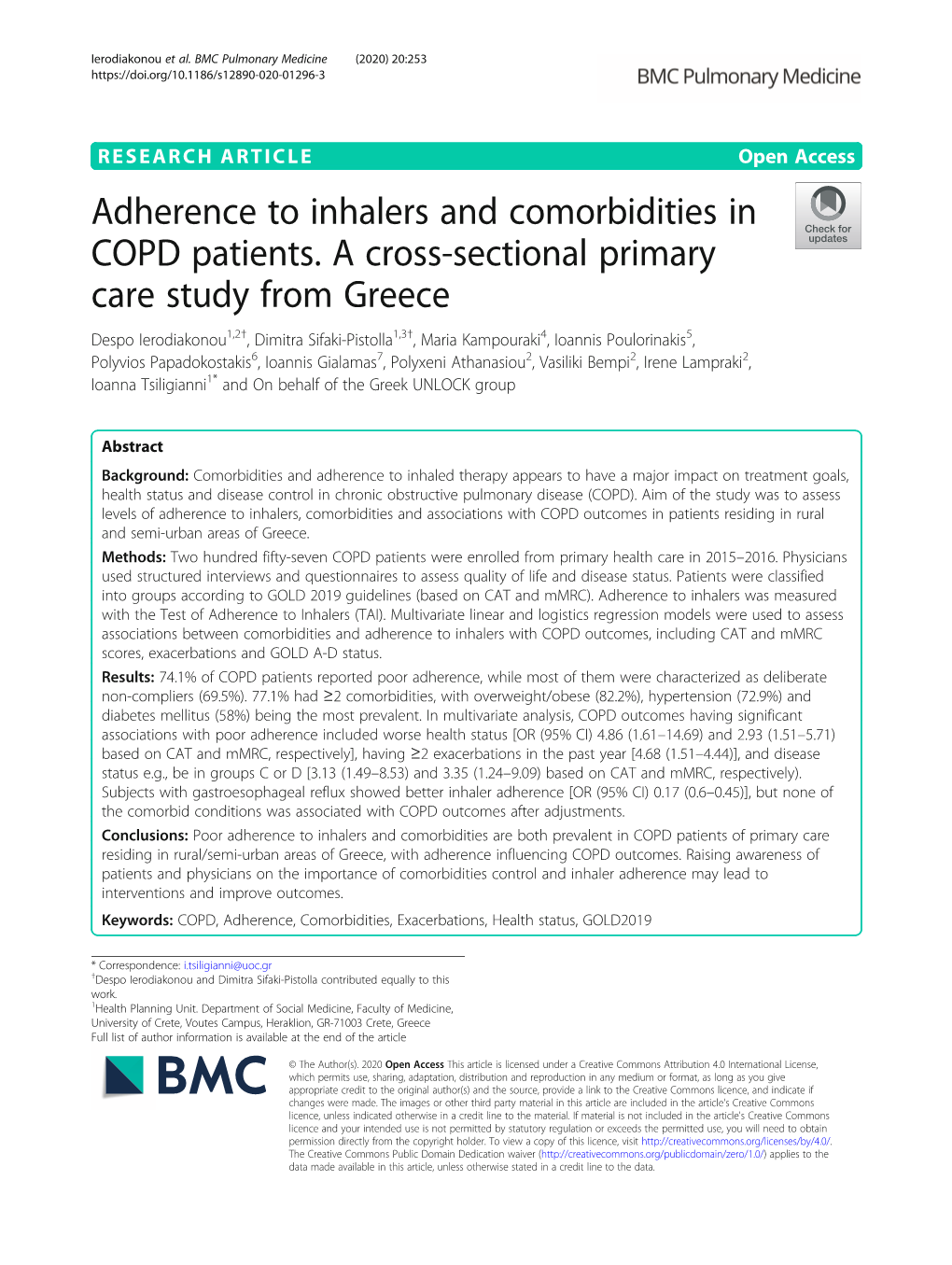 Adherence to Inhalers and Comorbidities in COPD Patients. A
