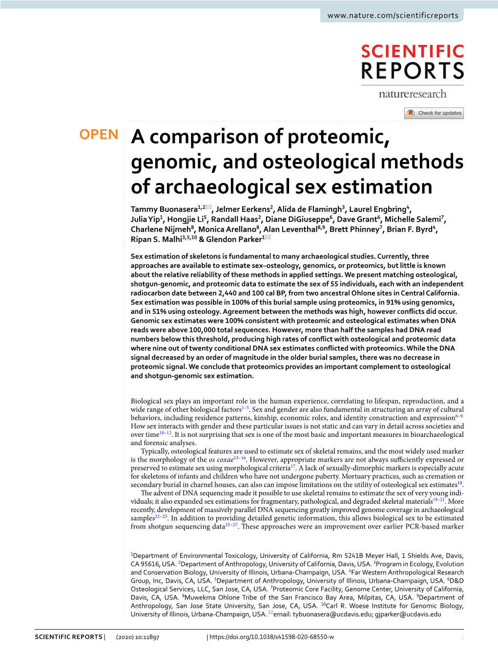 A Comparison of Proteomic, Genomic, and Osteological Methods Of