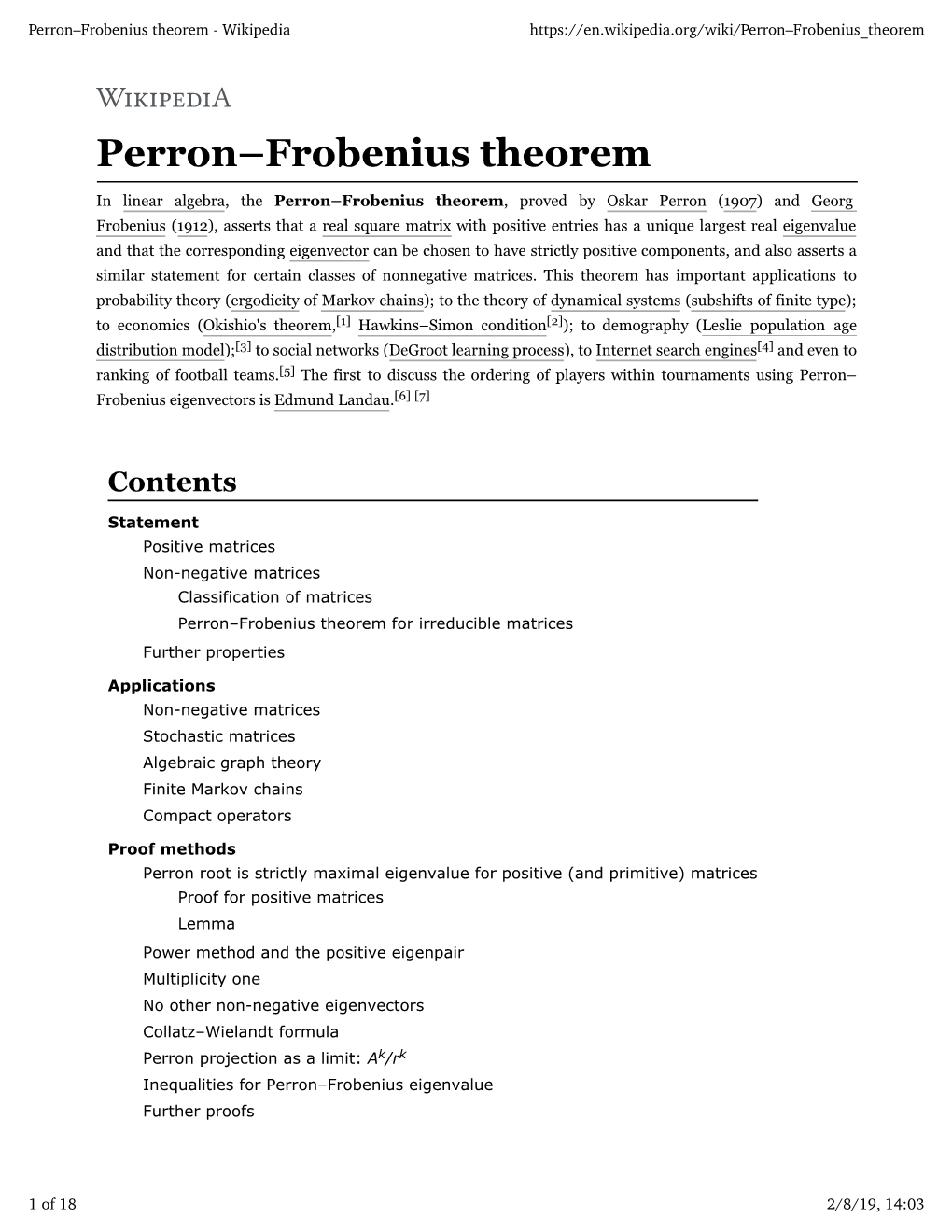 Perron–Frobenius Theorem - Wikipedia