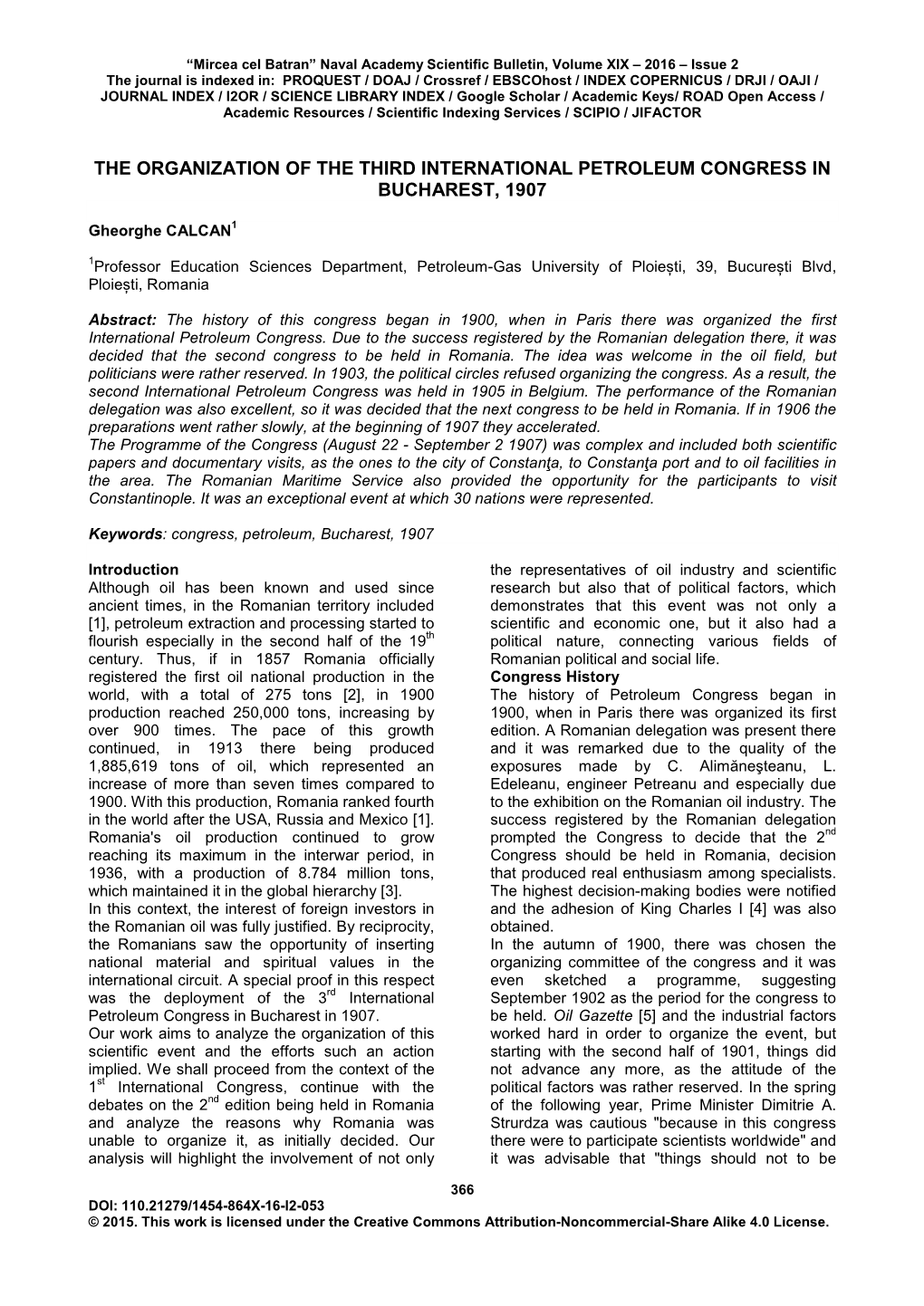 The Organization of the Third International Petroleum Congress in Bucharest, 1907