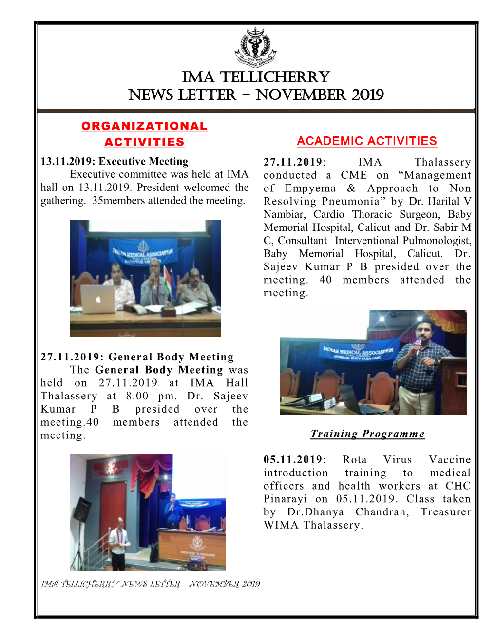 Ima Tellicherry News Letter – November 2019
