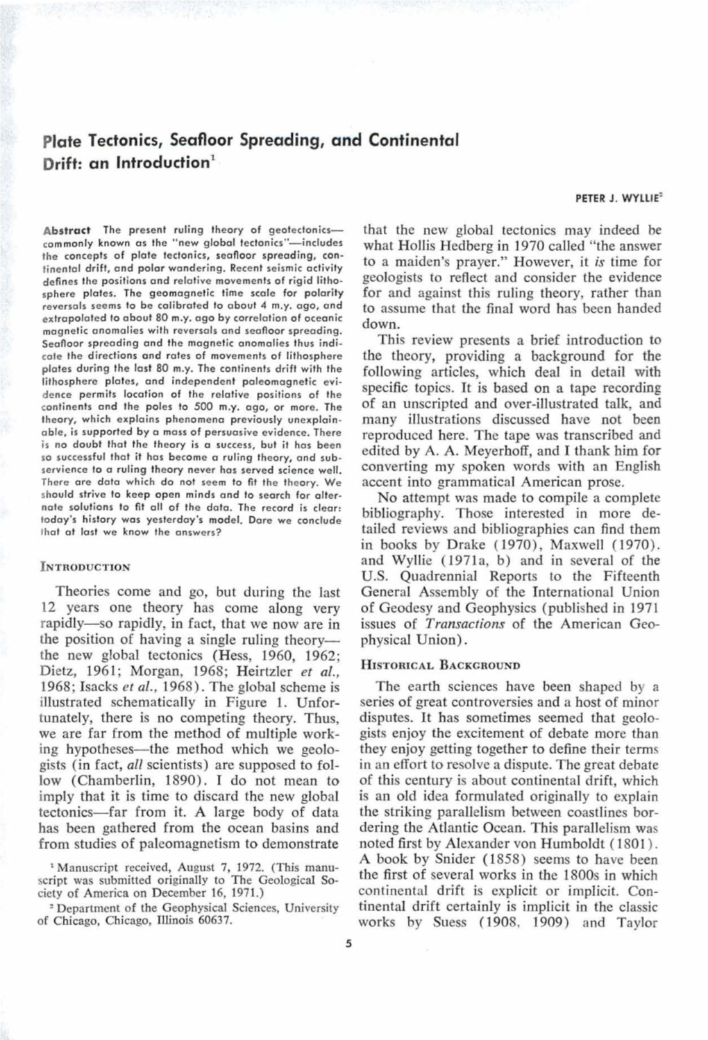 Plate Tectonics, Seafloor Spreading, and Continental Drift: an Lntroduction1 Rhe Method of Multiple PETE R J