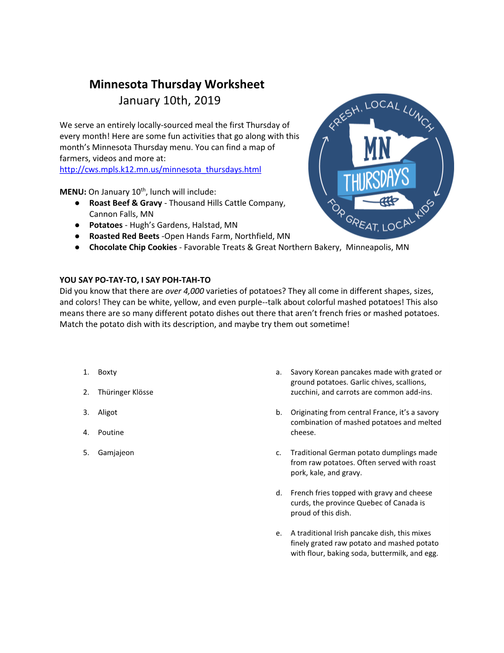 Minnesota Thursday Worksheet January 10Th, 2019