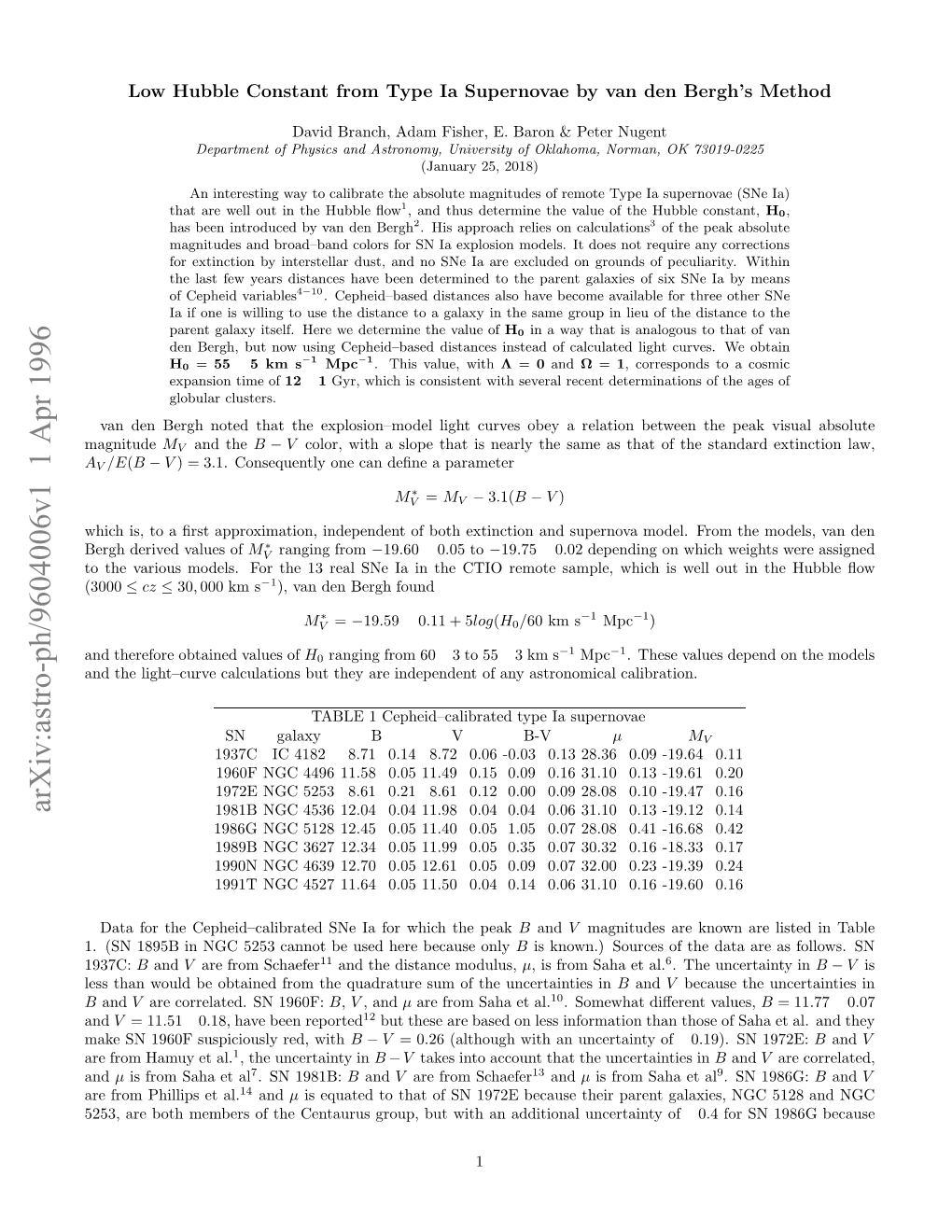 Low Hubble Constant from Type Ia Supernovae by Van Den Bergh's