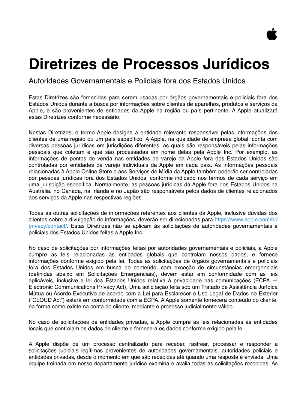 Diretrizes De Processos Jurídicos Autoridades Governamentais E Policiais Fora Dos Estados Unidos