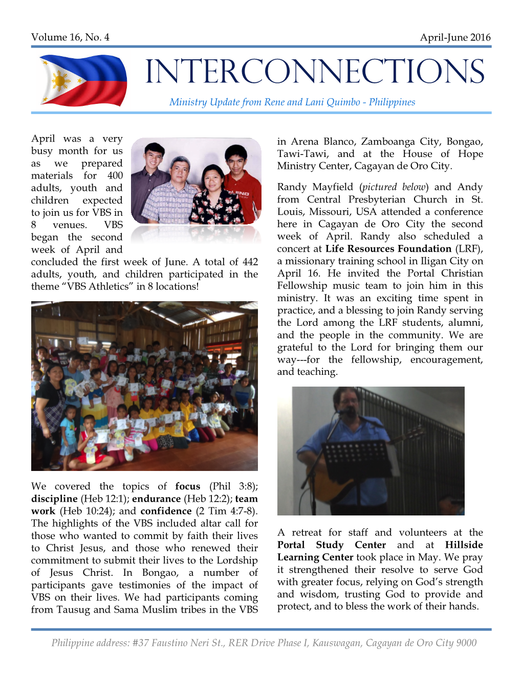 INTERCONNECTIONS Ministry Update from Rene and Lani Quimbo - Philippines
