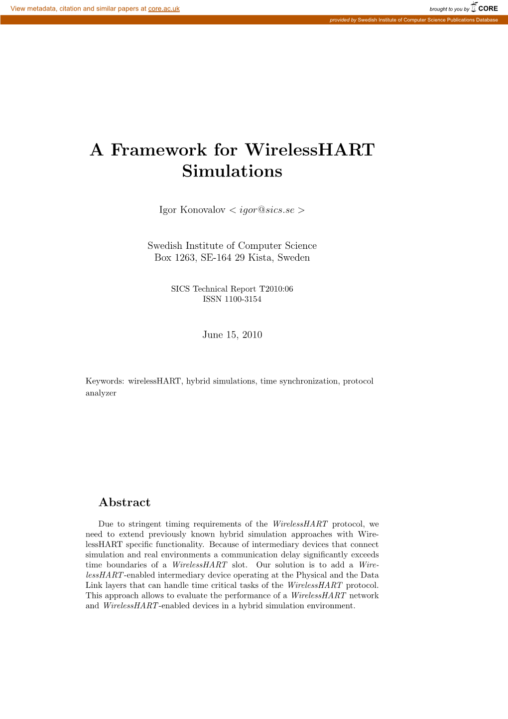 A Framework for Wirelesshart Simulations