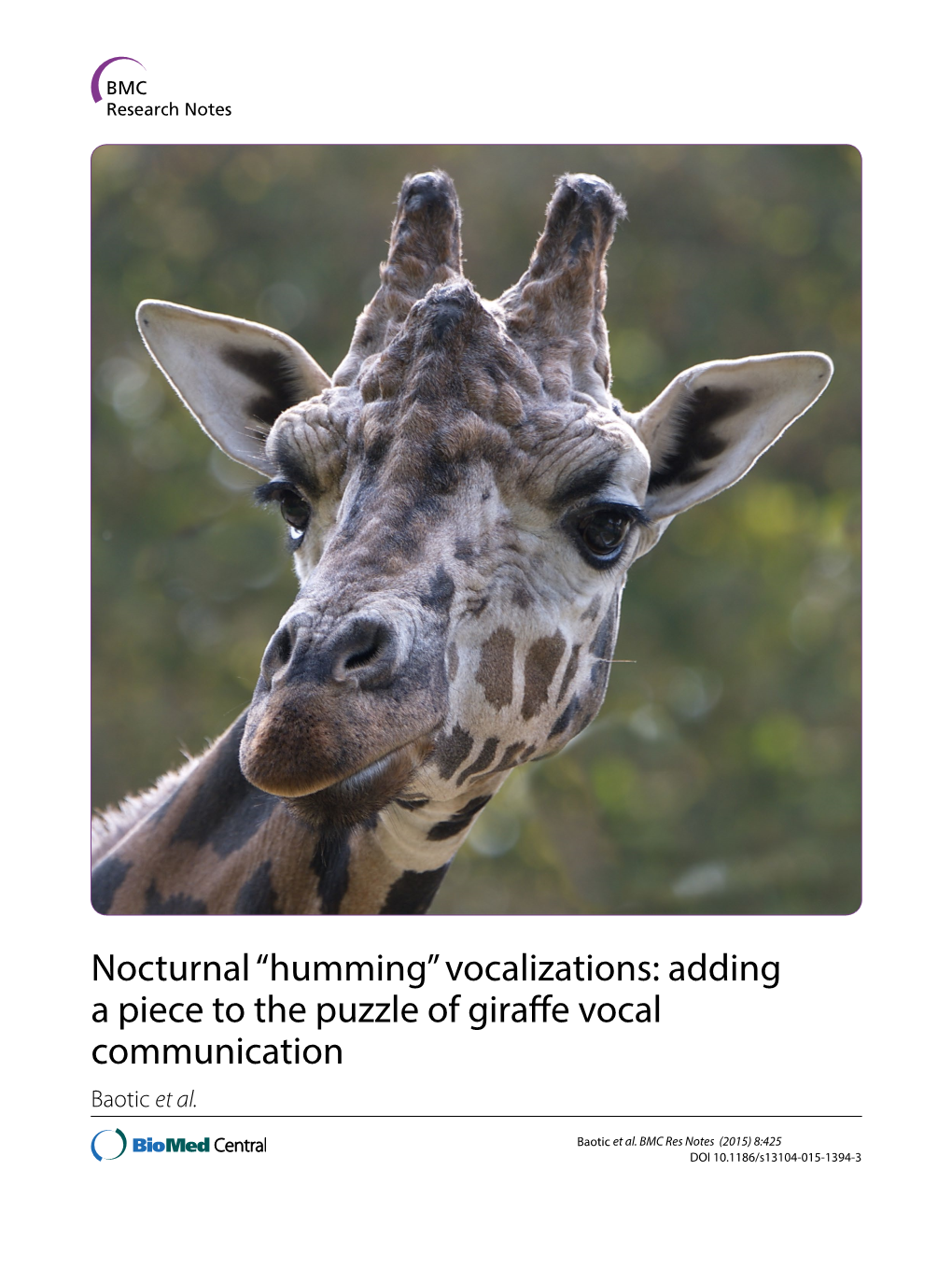 Adding a Piece to the Puzzle of Giraffe Vocal Communication Baotic Et Al