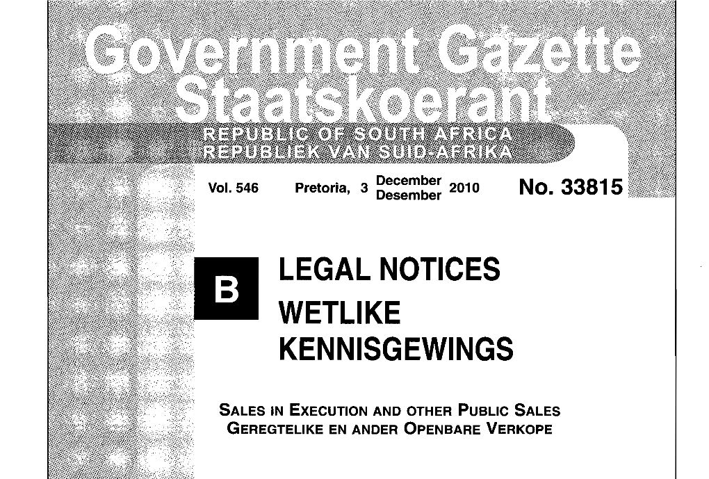 Legal Notices Wetlike Kennisgewings