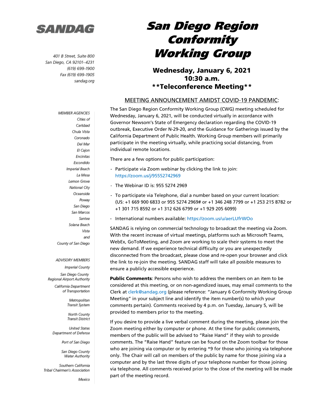 San Diego Region Conformity Working Group