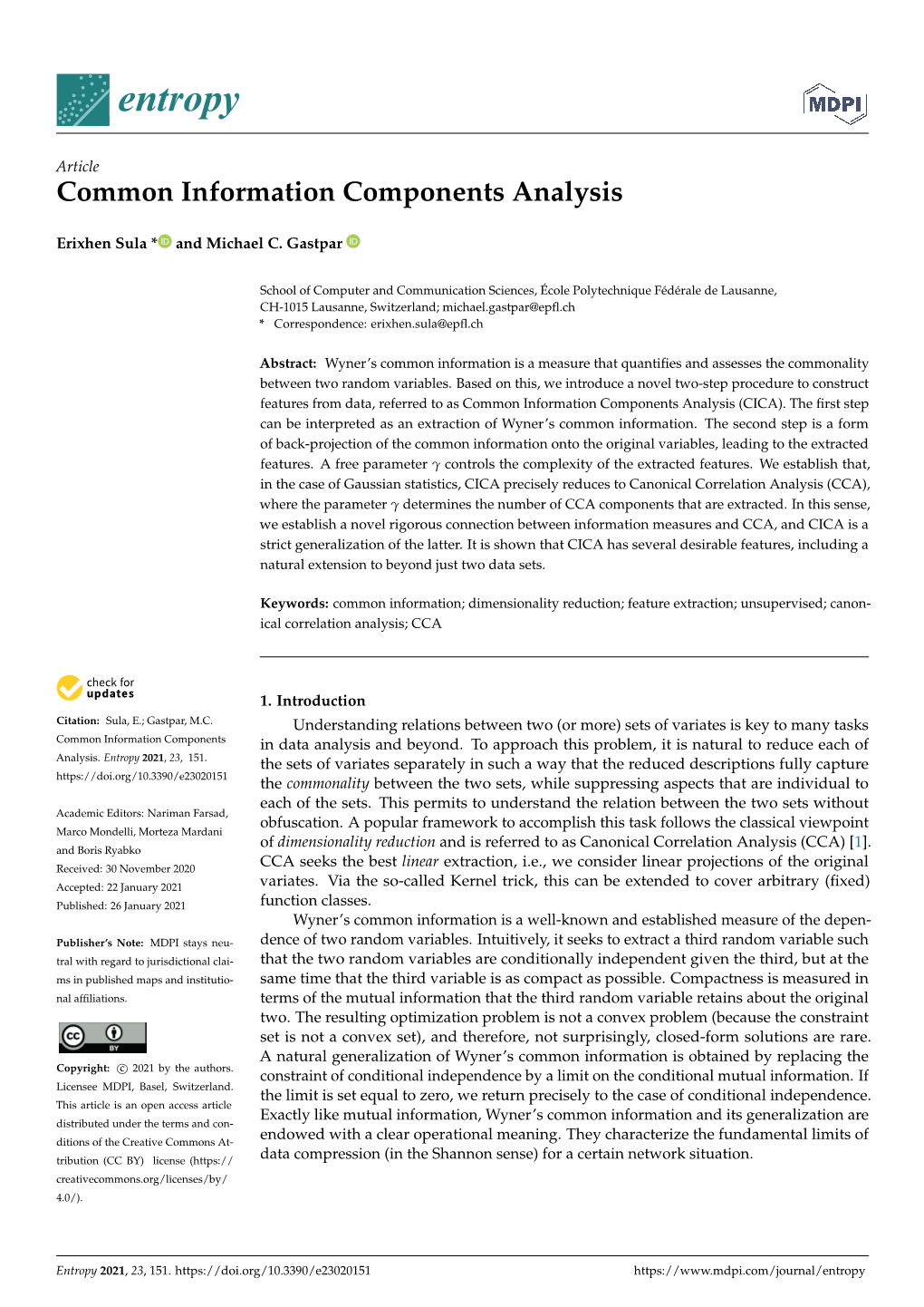 Common Information Components Analysis