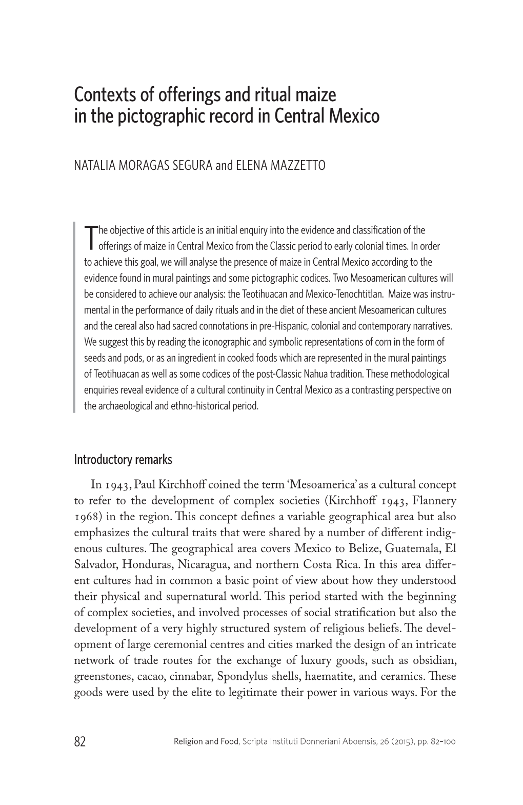 Contexts of Offerings and Ritual Maize in the Pictographic Record in Central Mexico