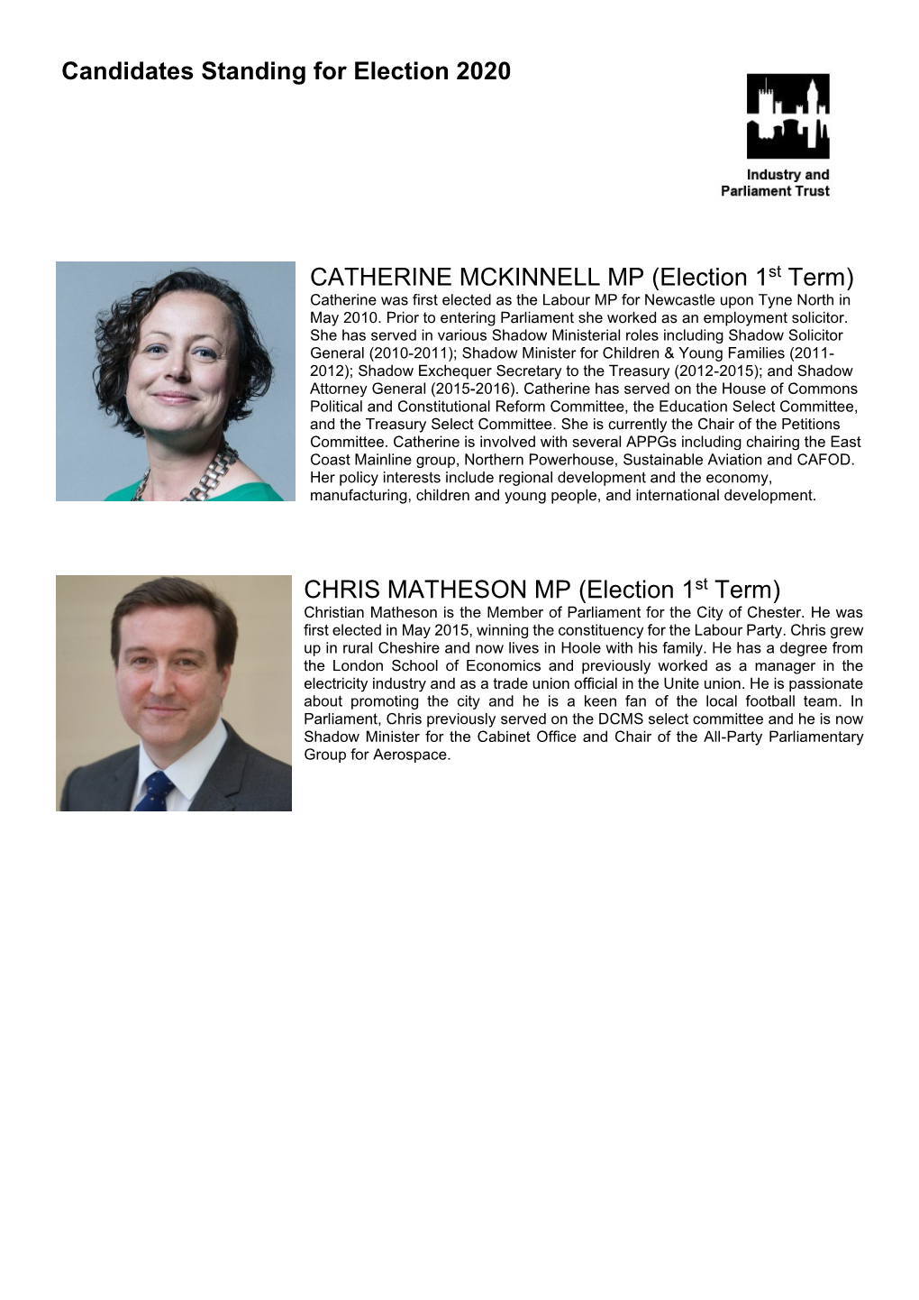 Candidates Standing for Election 2020 CATHERINE MCKINNELL MP