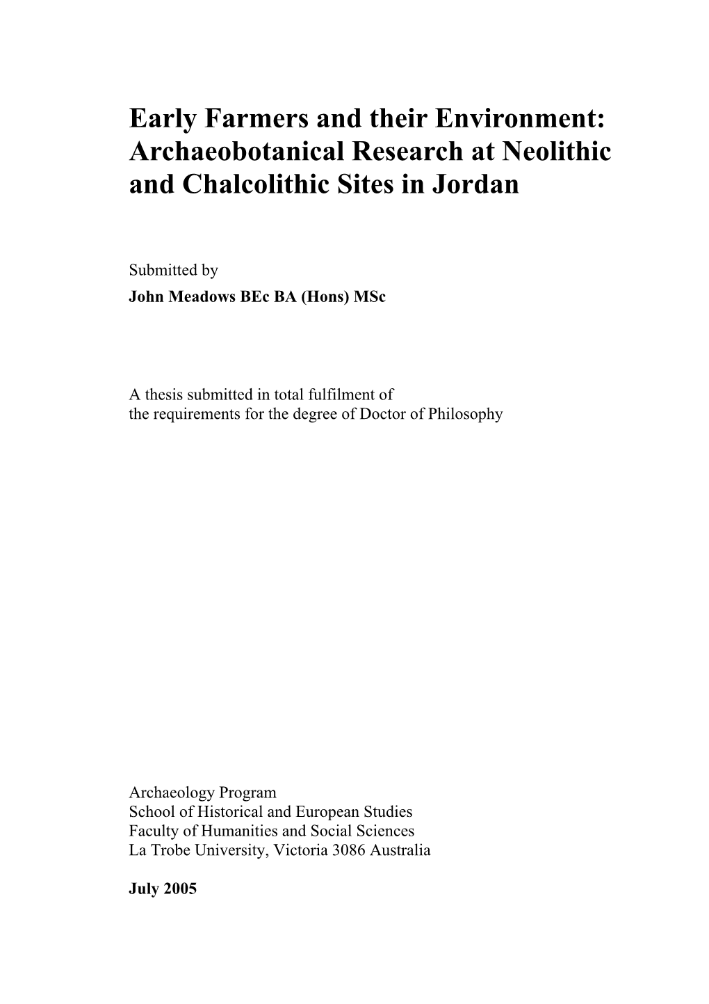 Archaeobotanical Research at Neolithic and Chalcolithic Sites in Jordan