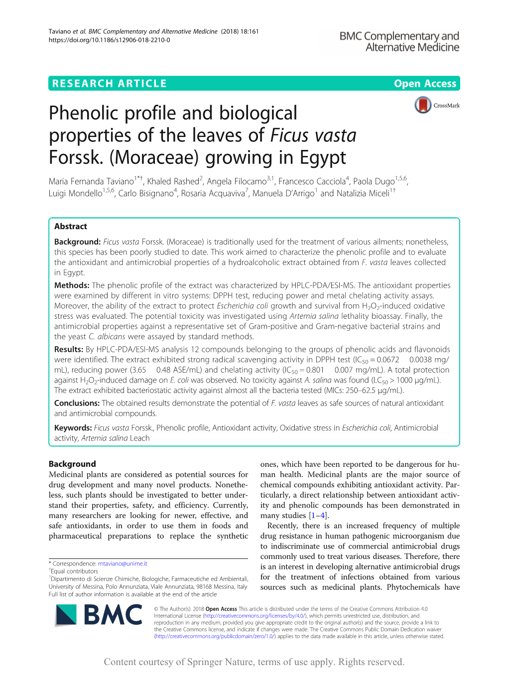 Phenolic Profile and Biological Properties of the Leaves of Ficus Vasta Forssk