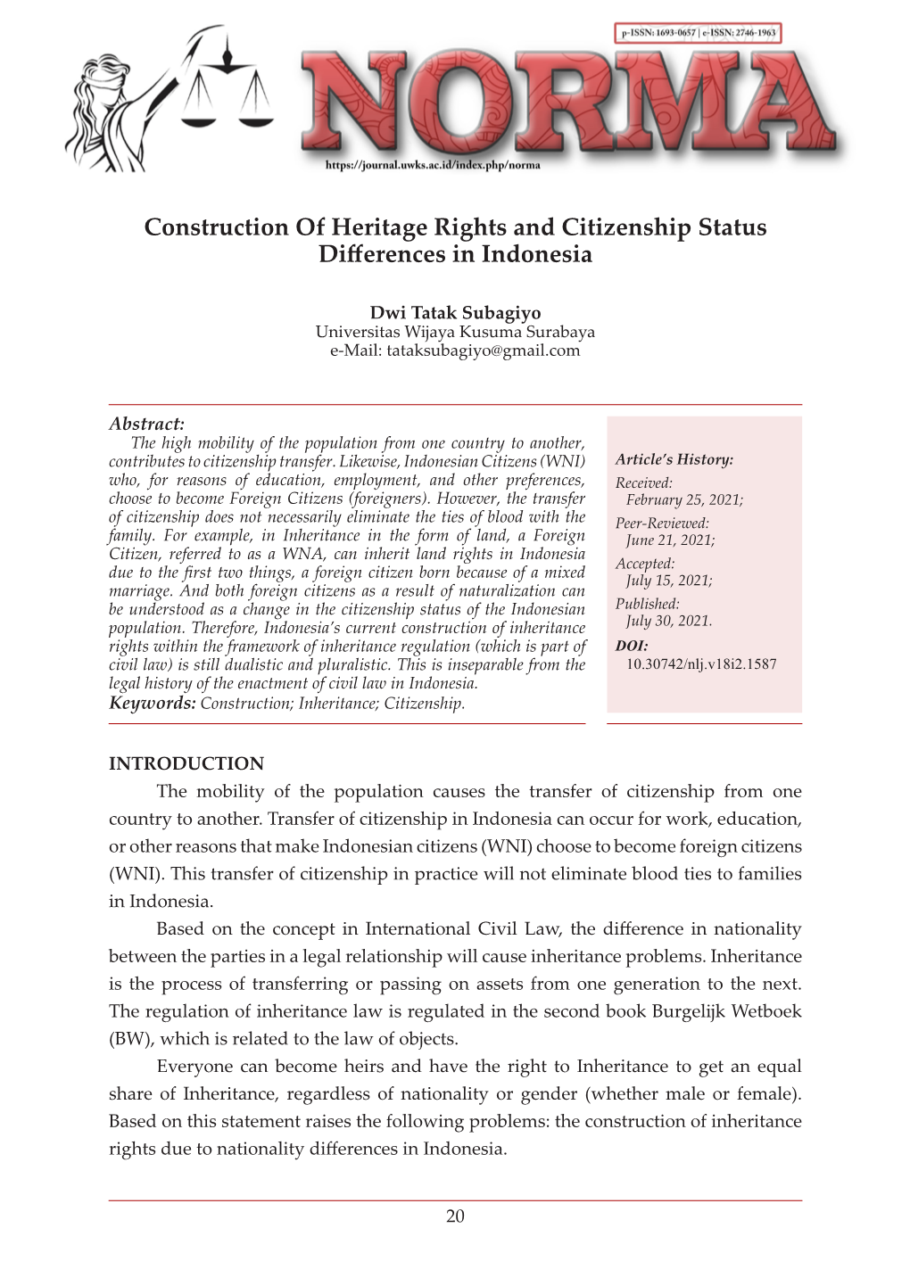 Construction of Heritage Rights and Citizenship Status Differences in Indonesia