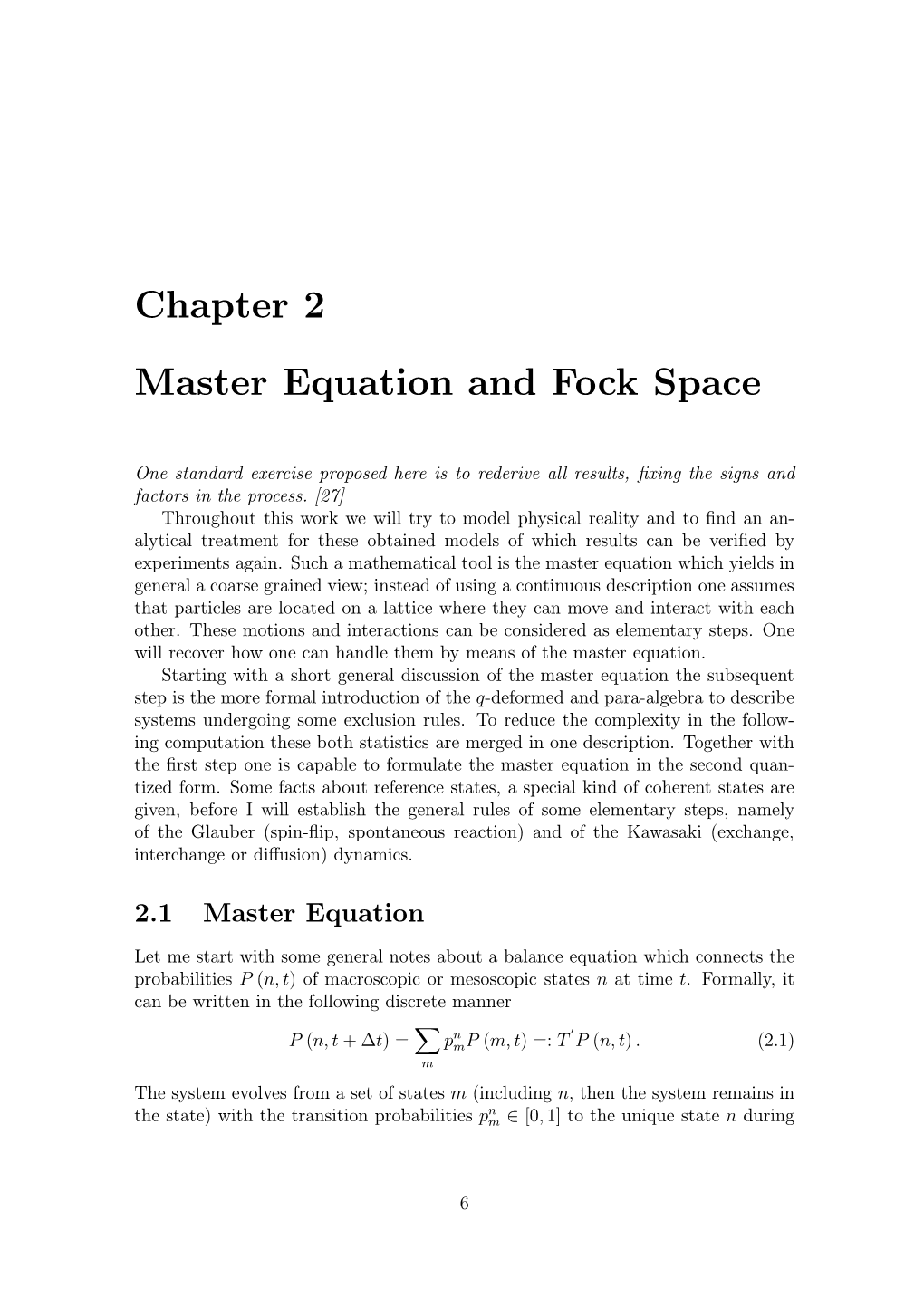 Chapter 2 Master Equation and Fock Space