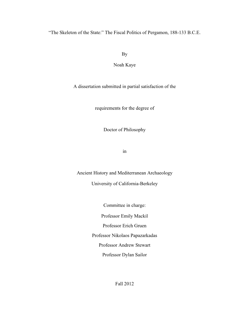 The Fiscal Politics of Pergamon, 188-133 B.C.E