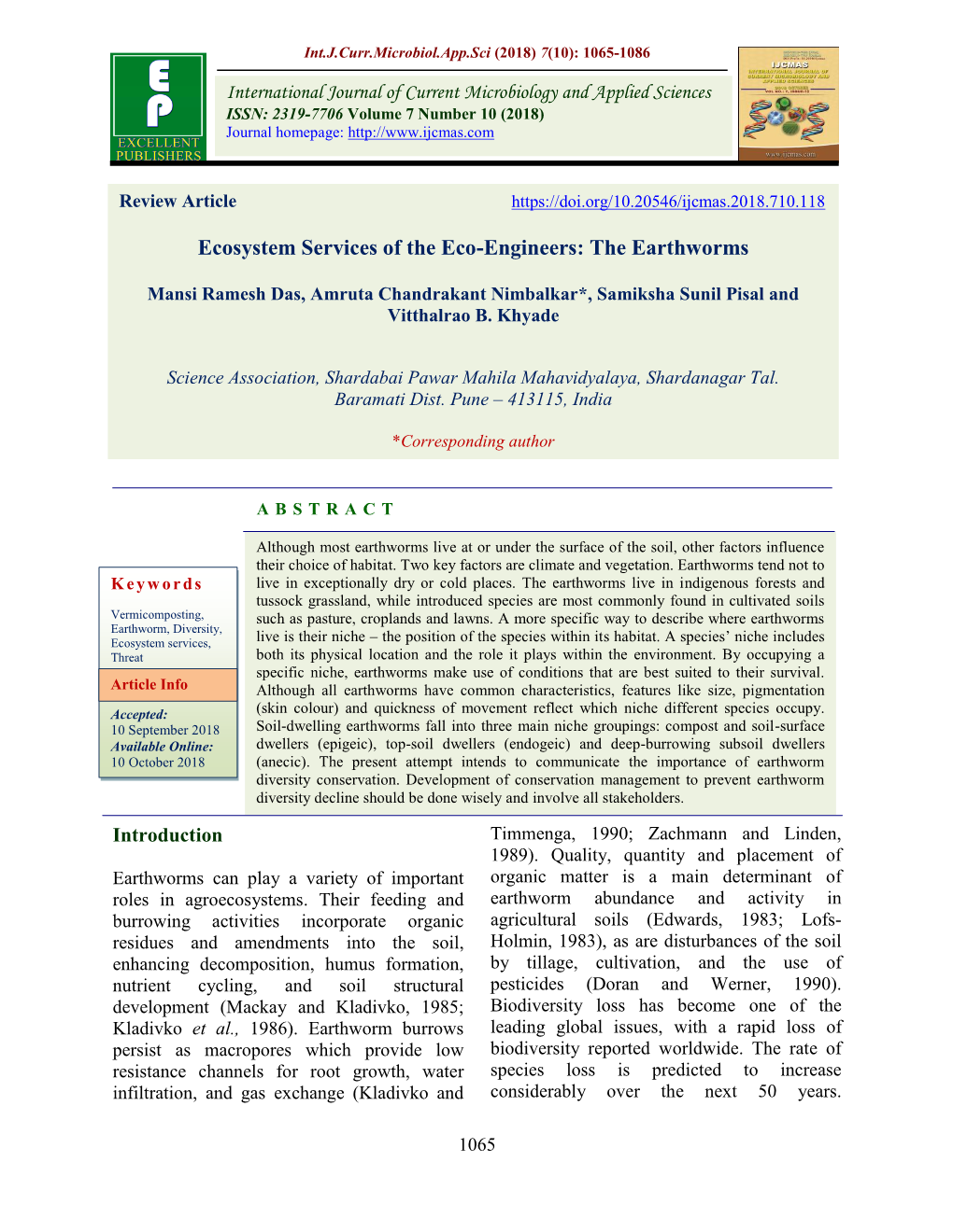 Ecosystem Services of the Eco-Engineers: the Earthworms