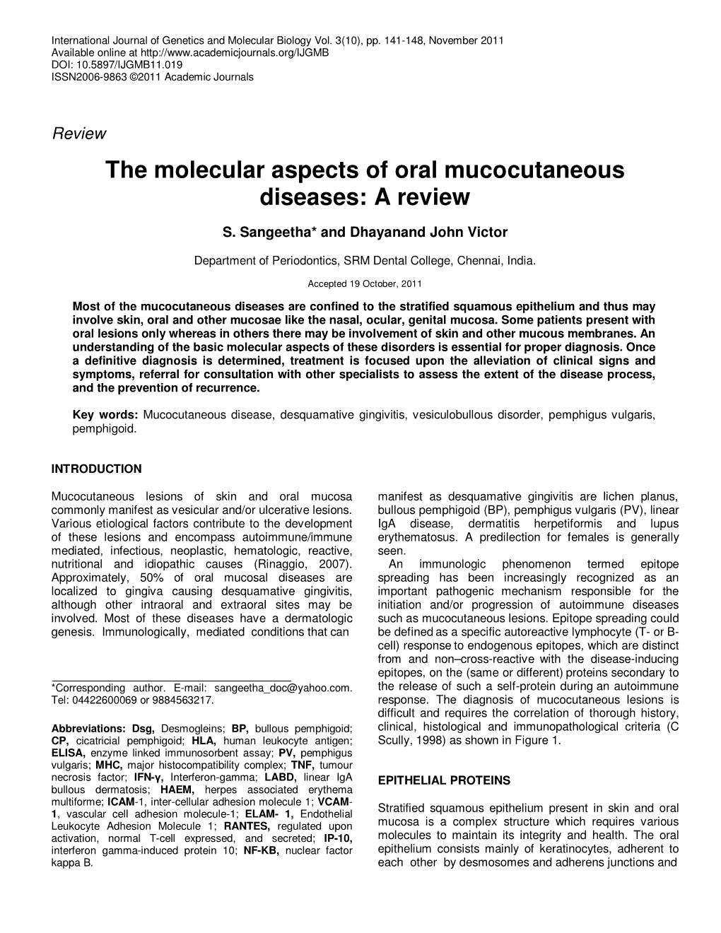 The Molecular Aspects of Oral Mucocutaneous Diseases: a Review