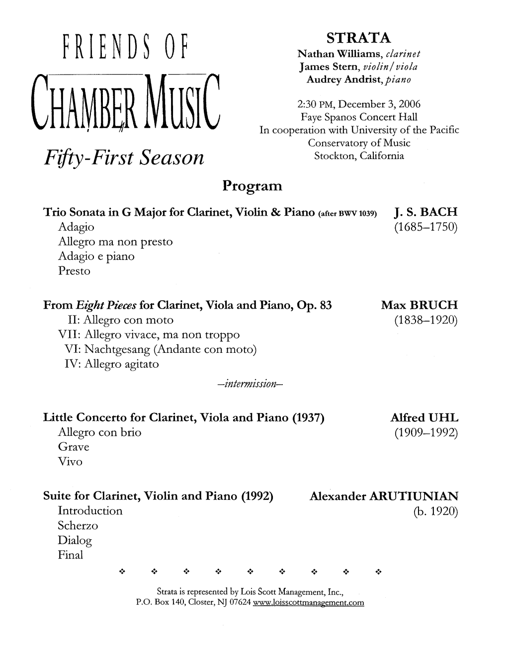 BAMBER in Cooperation with University of the Pacific Conservatory Ofmusic Fifty-First Season Stockton, California Program