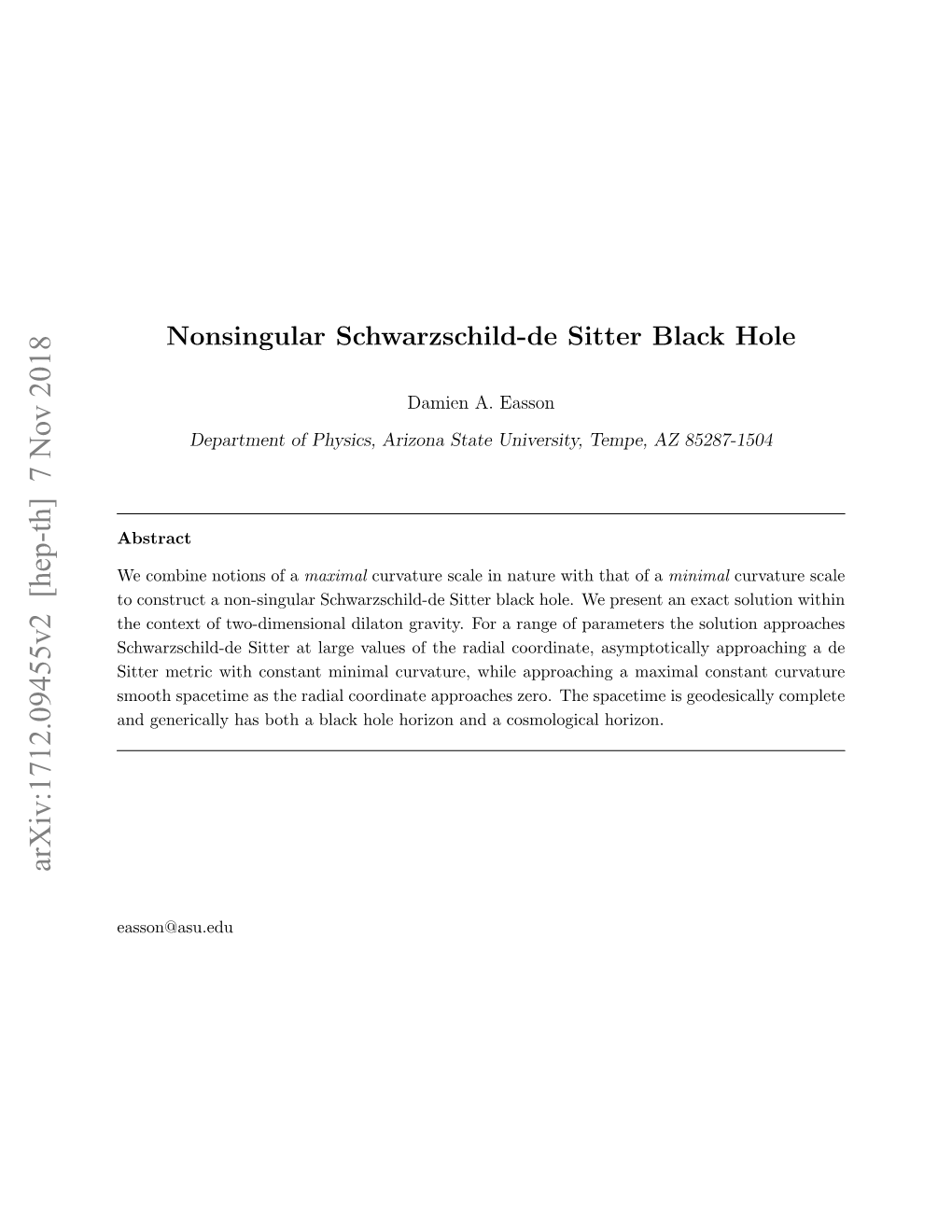 Nonsingular Schwarzschild-De Sitter Black Hole