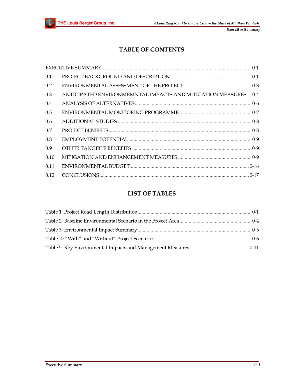 Table of Contents List of Tables