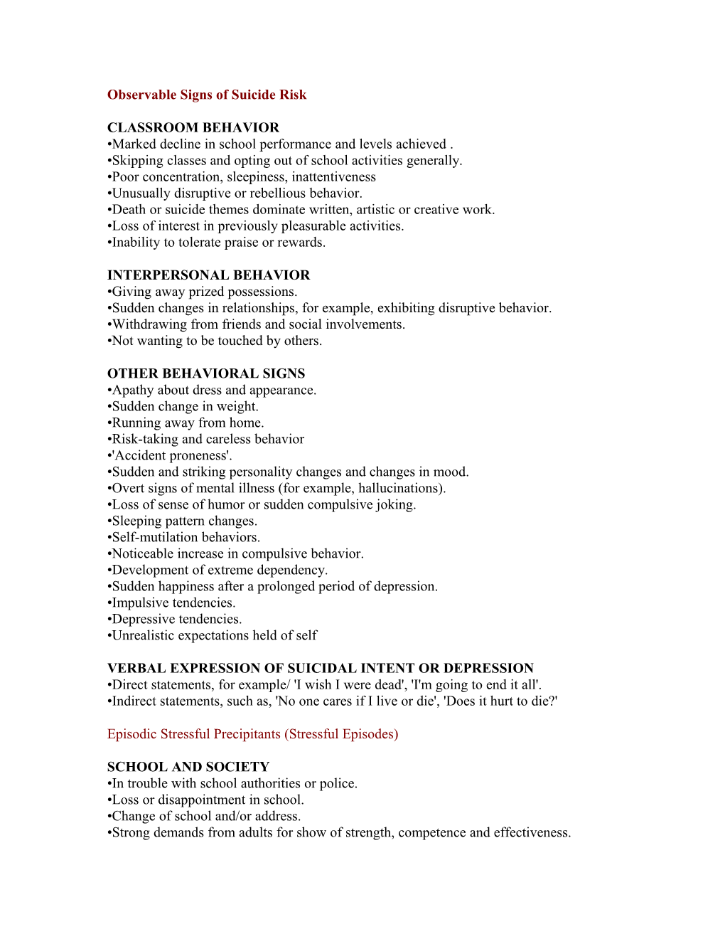 Observable Signs of Suicide Risk